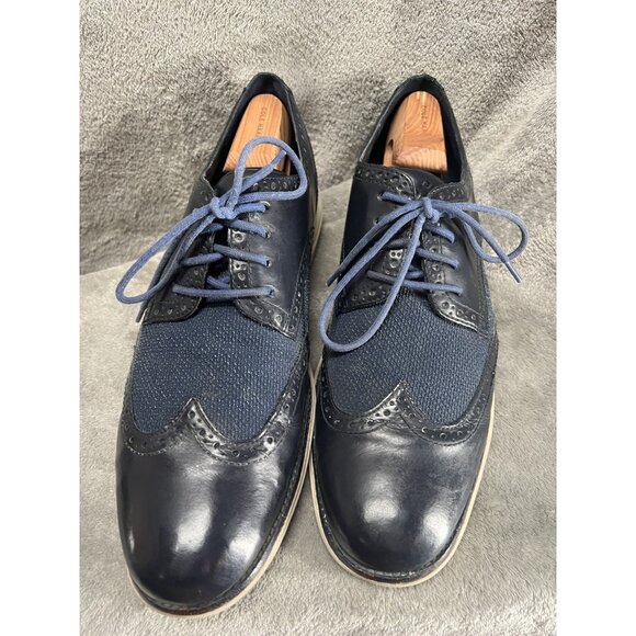 Cole Haan Shoes Men Sz 13 Navy Blue Grand Shortwing Wingtip Wing Oxfords Denim - Picture 2 of 7